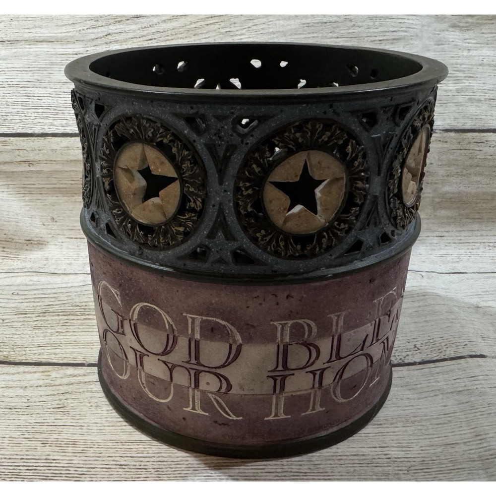 Demdaco Heartstone B Stross Jar Candle Holder Gold Bless Our Home Patriotic Star